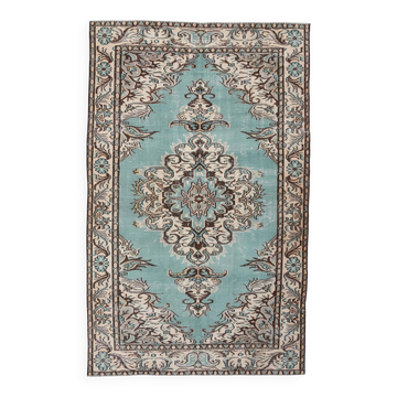 Turquoise & Brown Living Room Rug, Oushak Vintage Rug, 173x270 Cm