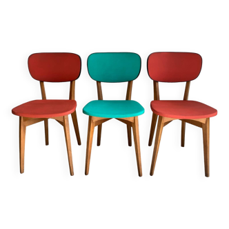 Vintage wood and imitation leather chairs