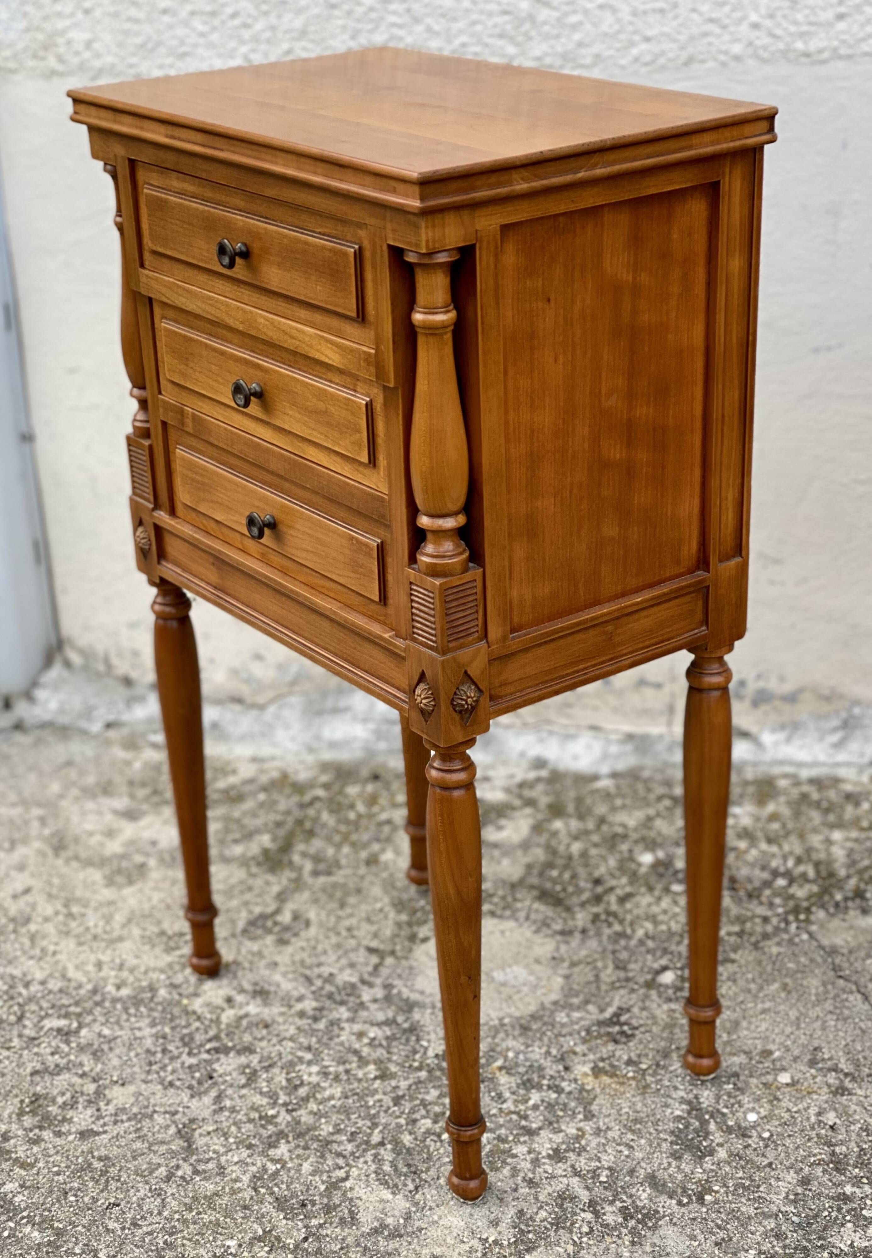 Pair of vintage fruitwood bedside tables from the 1960s.