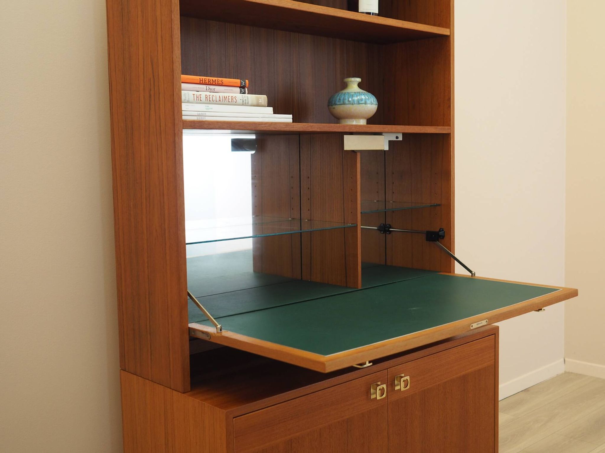 Danish Teak Shelving Unit with Bar Cabinet, 1970s