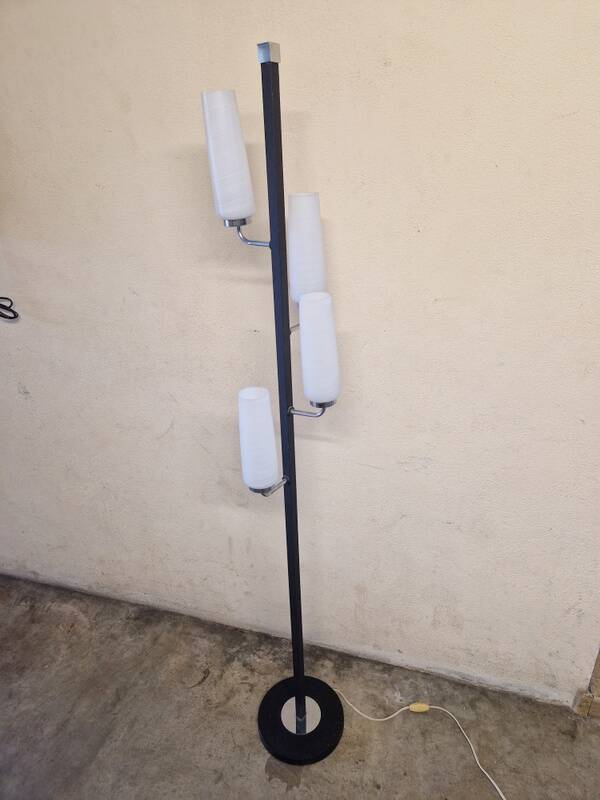 Black lacquered metal 4-light floor lamp - Maison Arlus - Satin glass globe