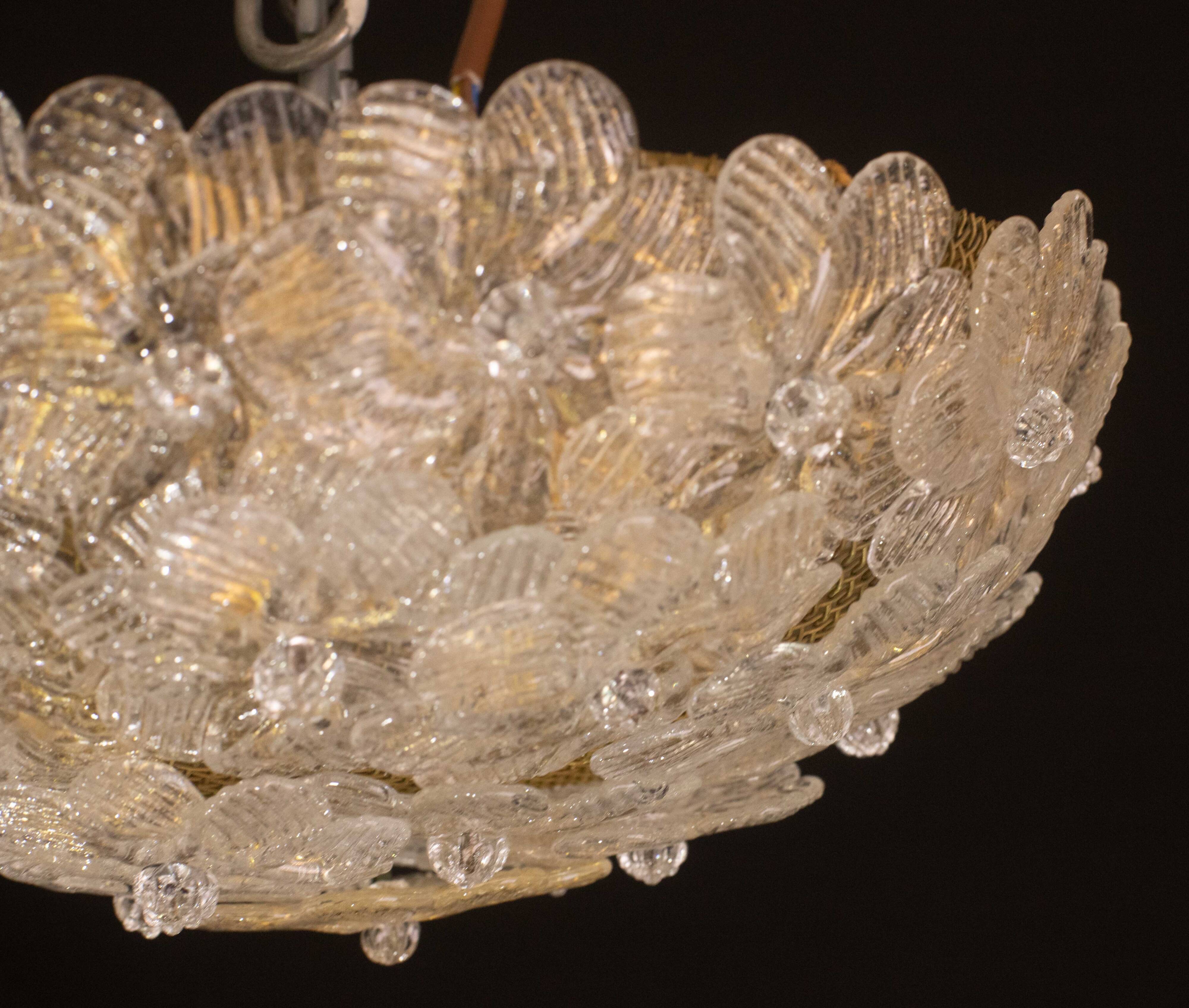 Elegant Murano Ceiling Light Gold and Trasparent Flower by Seguso for Venin