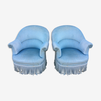 Paire de fauteuils crapaud en velours bleue