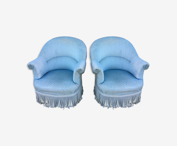 Paire de fauteuils crapaud en velours bleue