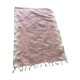 Traditional Moroccan Rug Pink and White 145x105cm - Vintage 100% handmade wool rug