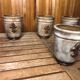 Set of 4 beige ceramic mugs fleur de lys vintage