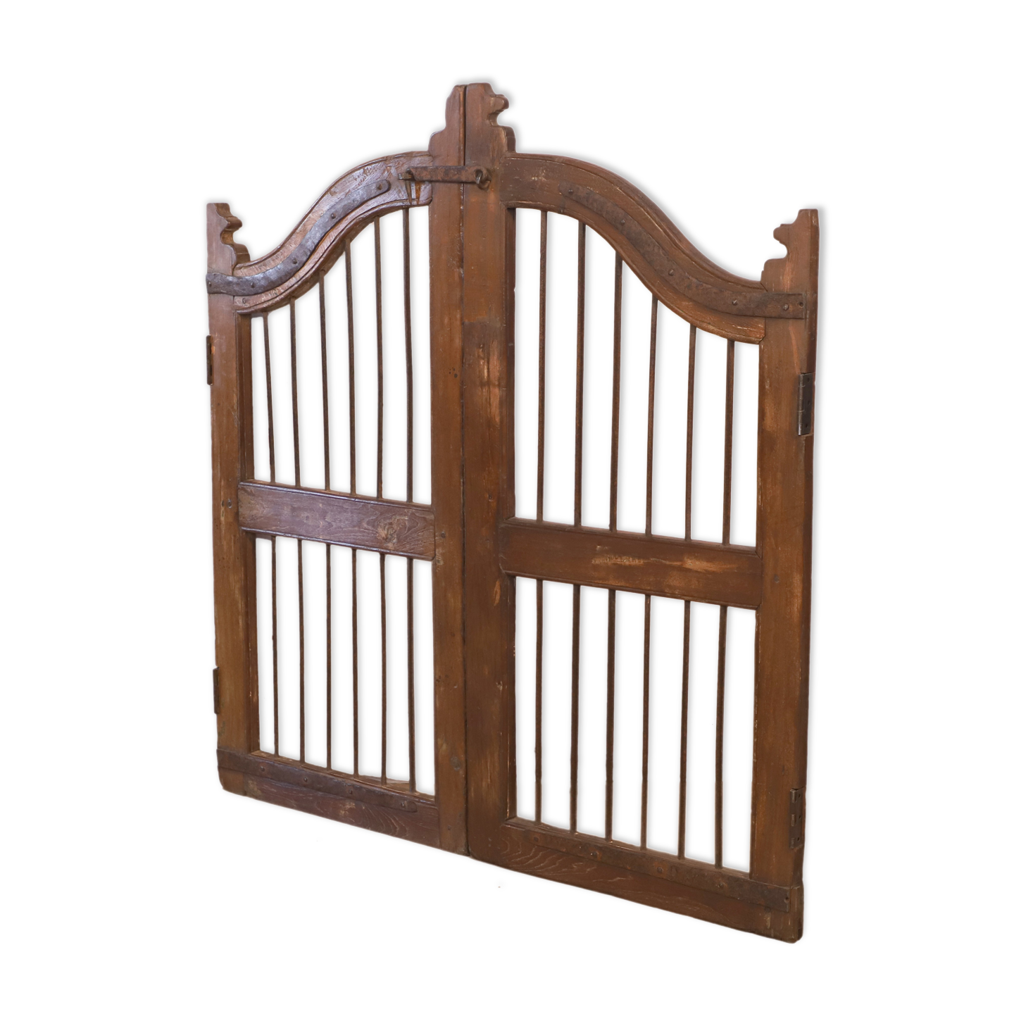Old Burmese teak gate with openwork wrought iron panels