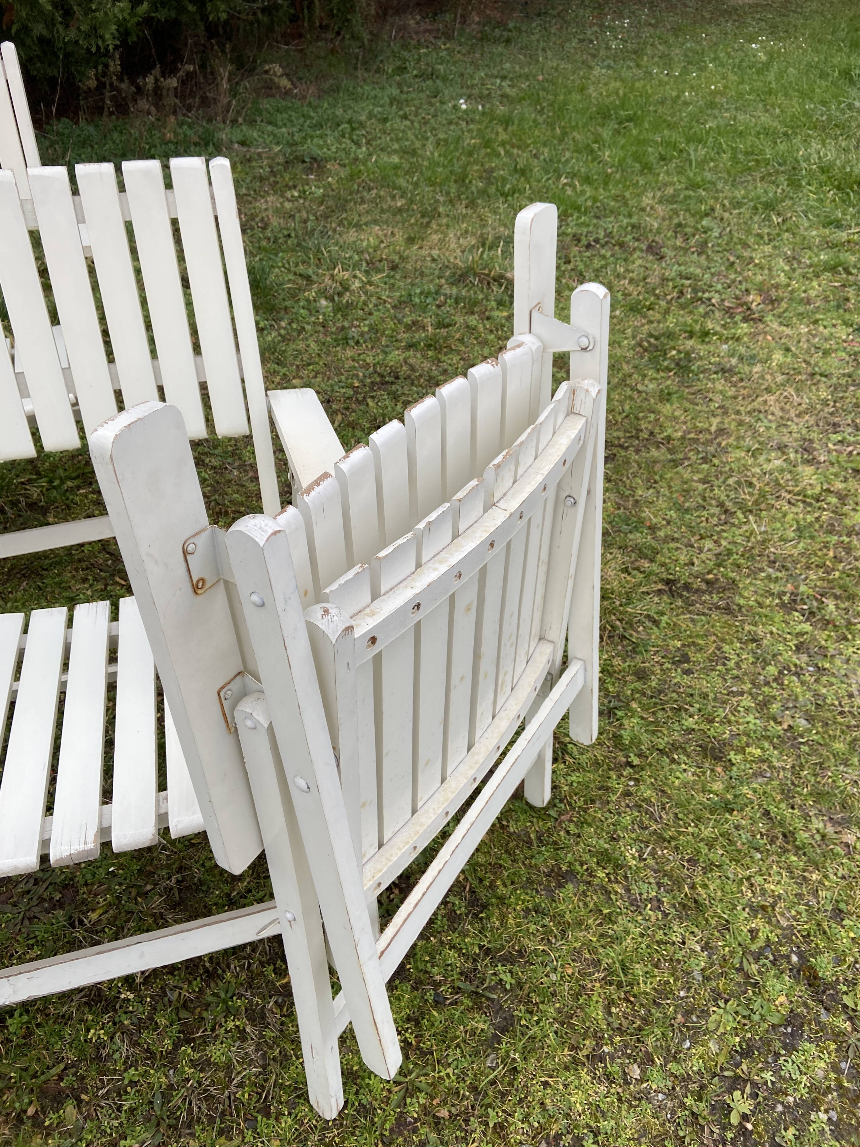 6 vintage wooden folding garden armchairs