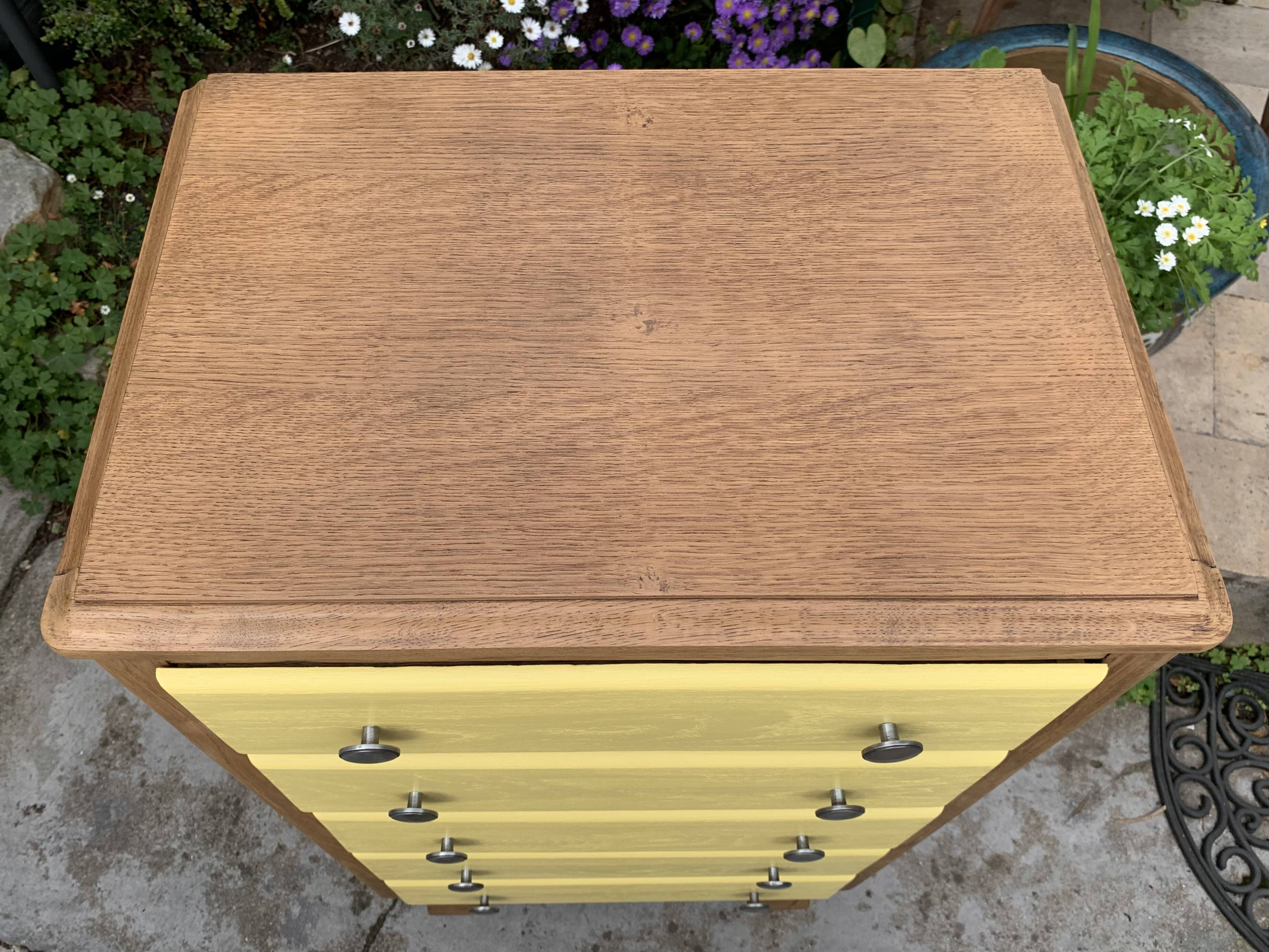 Art Deco chest of drawers in raw oak and yellow