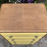 Art Deco chest of drawers in raw oak and yellow