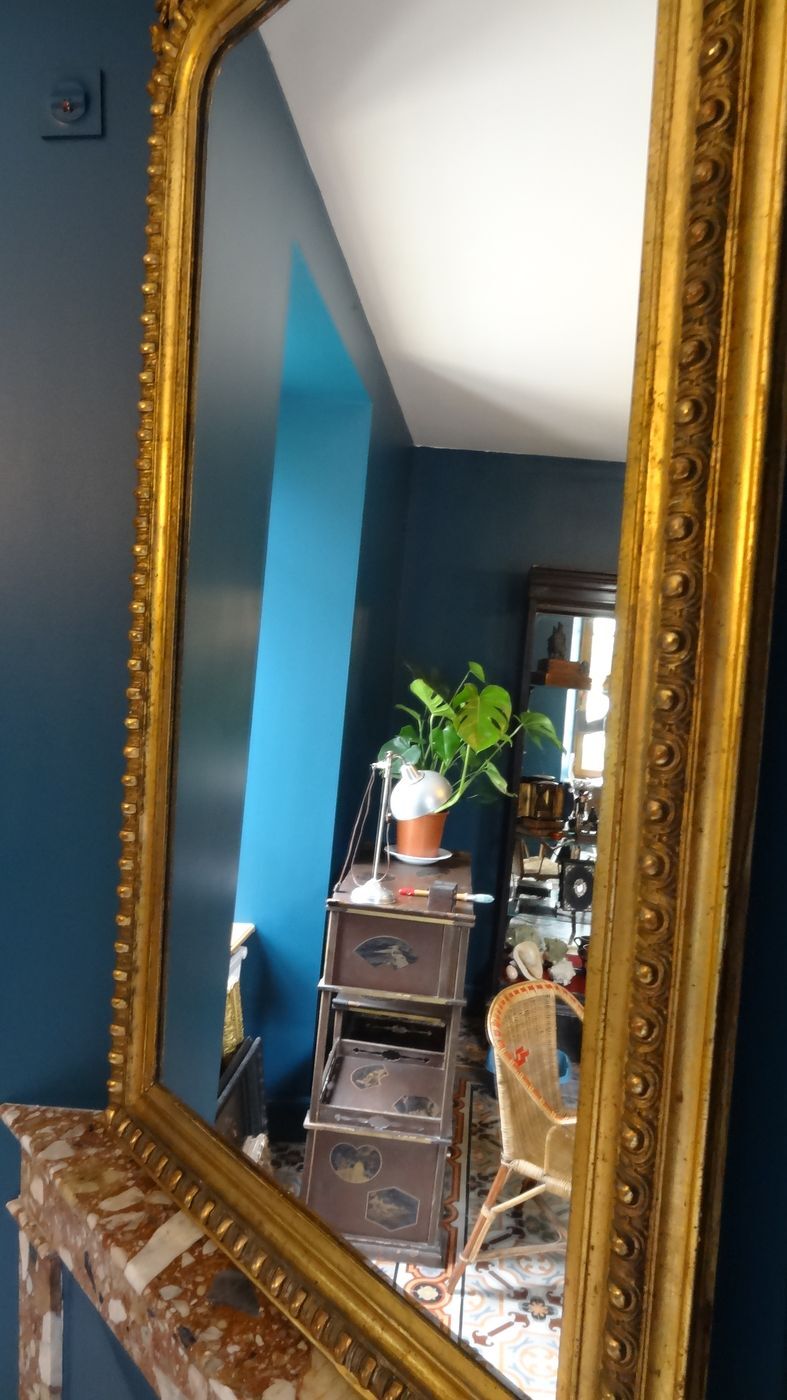 19th 10th gilded stuccoed wood mirror 90 x 180 cm