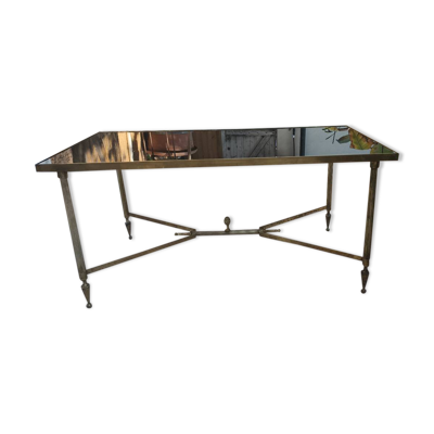Table basse Vintage Années 60-70 Laiton doré Style Hollywood Regency/Jansen