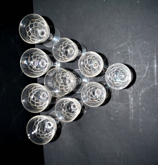 SAINT-LOUIS 10 verres à pied en cristal taillé MASSENET Taille 75