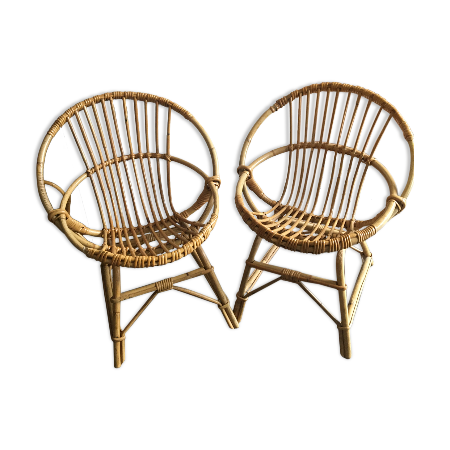 Duo of rattan armchairs