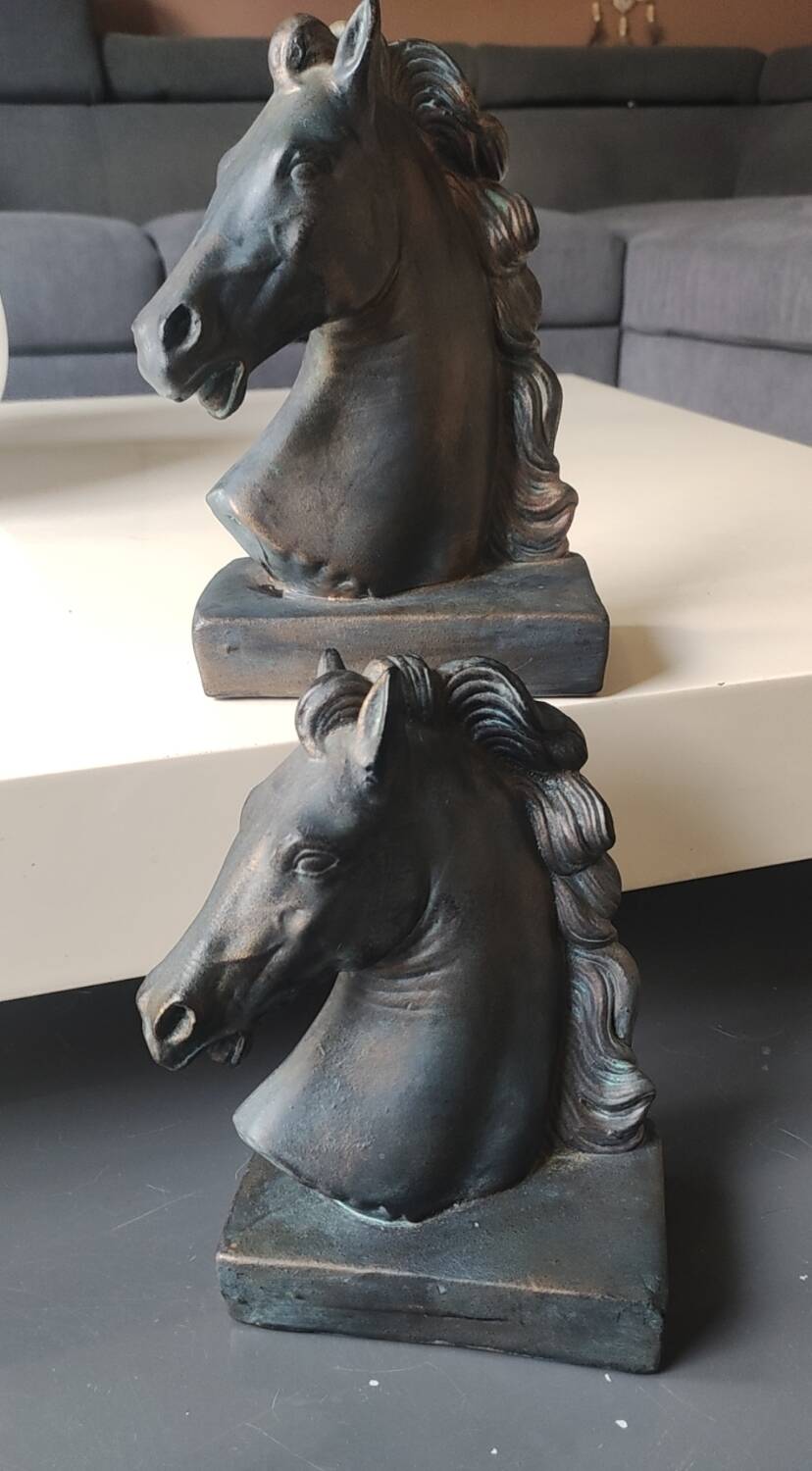 Pair of Horse Bookends with Flaming Manes. Ceramic.