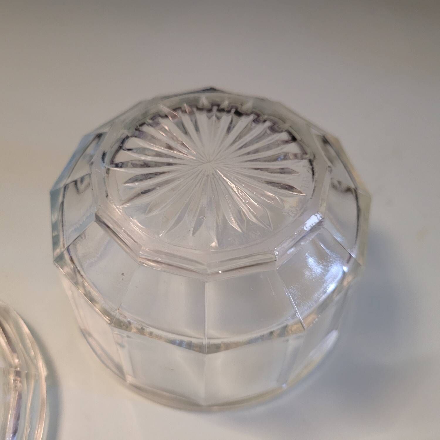 Antique sugar bowl in faceted molded glass – France, 1930s