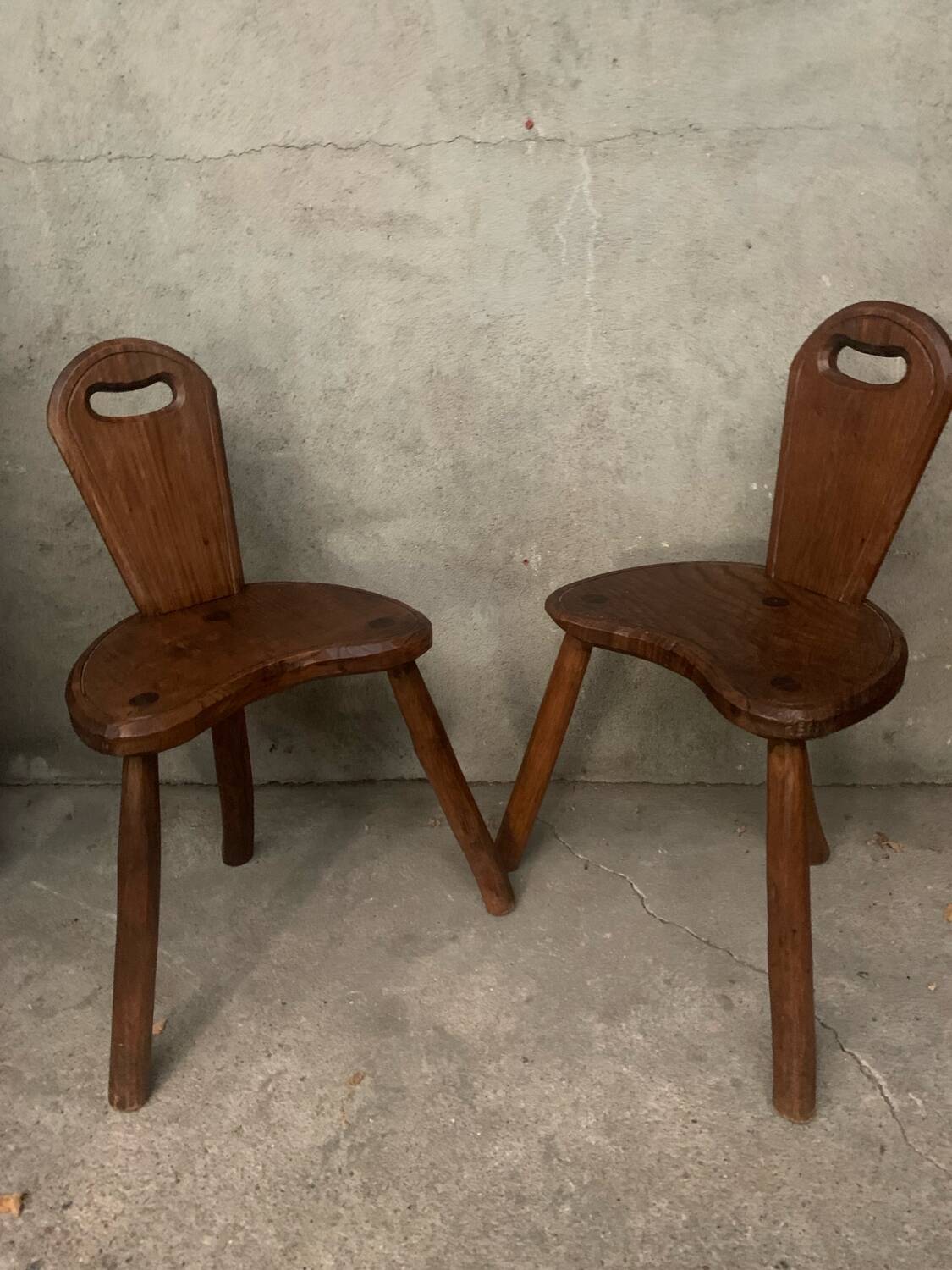 Pair of Brutalist Tripod Low Chairs