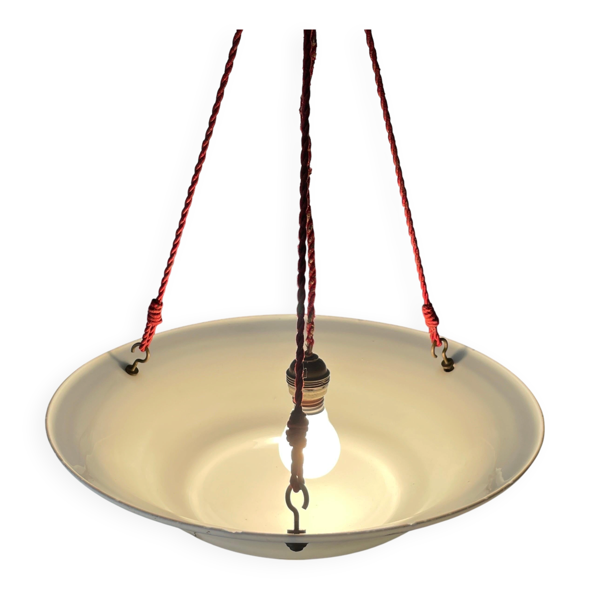 Art Deco suspended lamp in white marble-effect glass, 1940s, Germany.