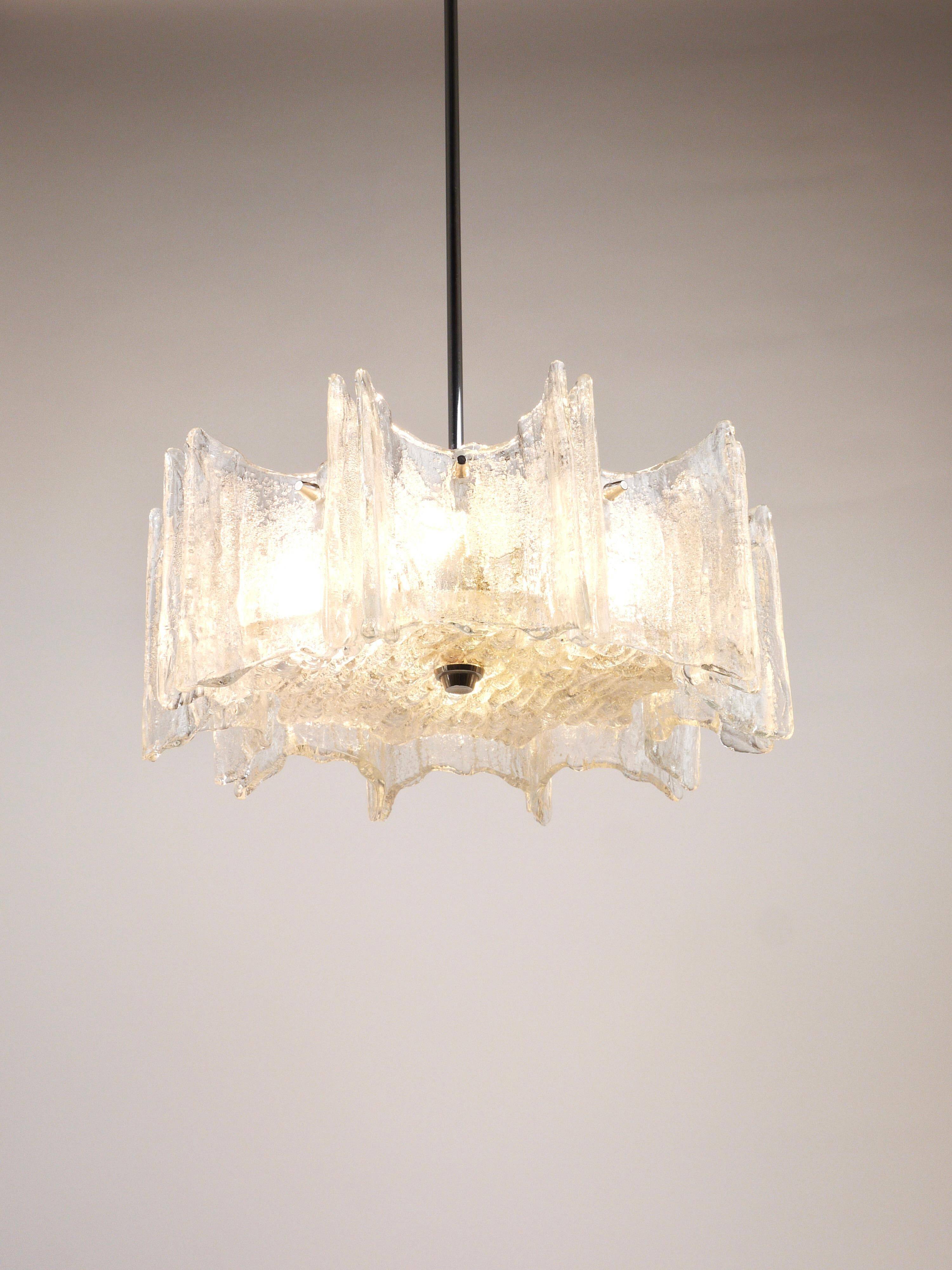 Frosted glass star chandelier J.T. Kalmar Vienna, Austria, 1960s