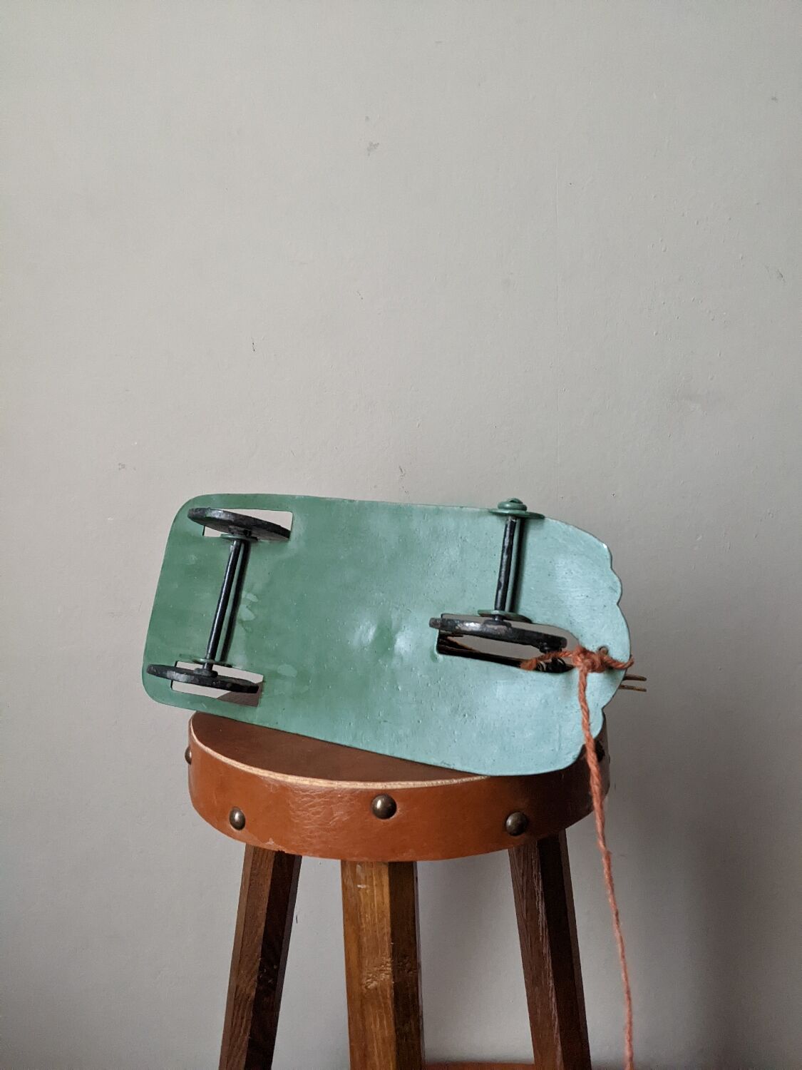 Antique pull toy, metal, hand-painted decoration, clown circus