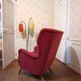 Danish bergere armchair year 40 50 red velvet