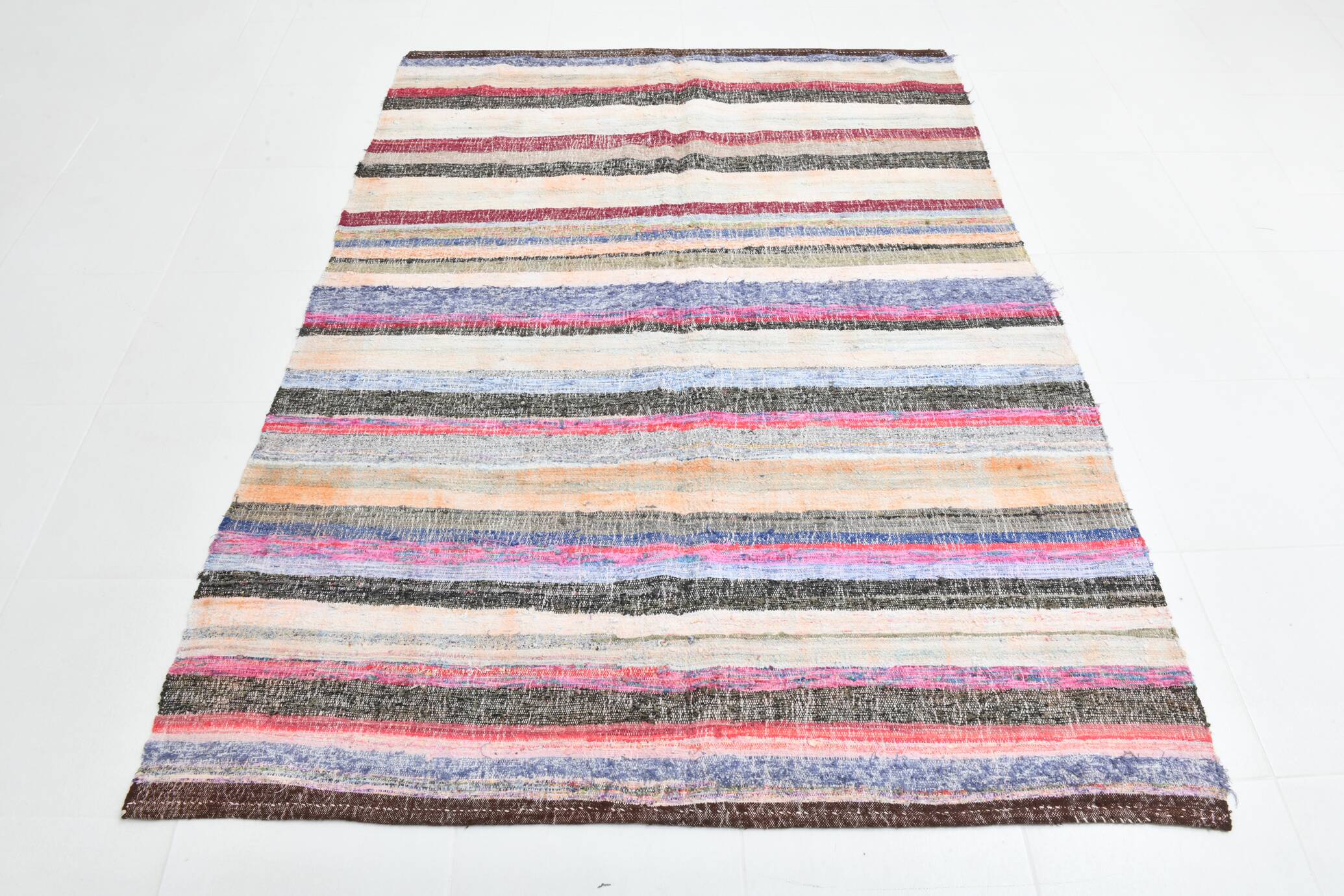 Multicolor Striped Modern Kilim Rug, 161x220Cm