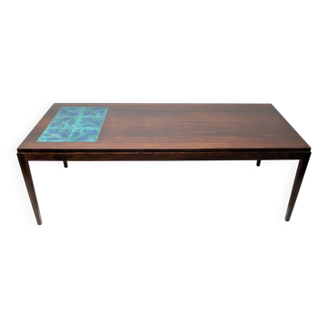 Scandinavian Coffee Table 1960, In Rosewood and Ceramic Tiles