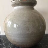 Glazed stoneware ball vase decorated with flowers