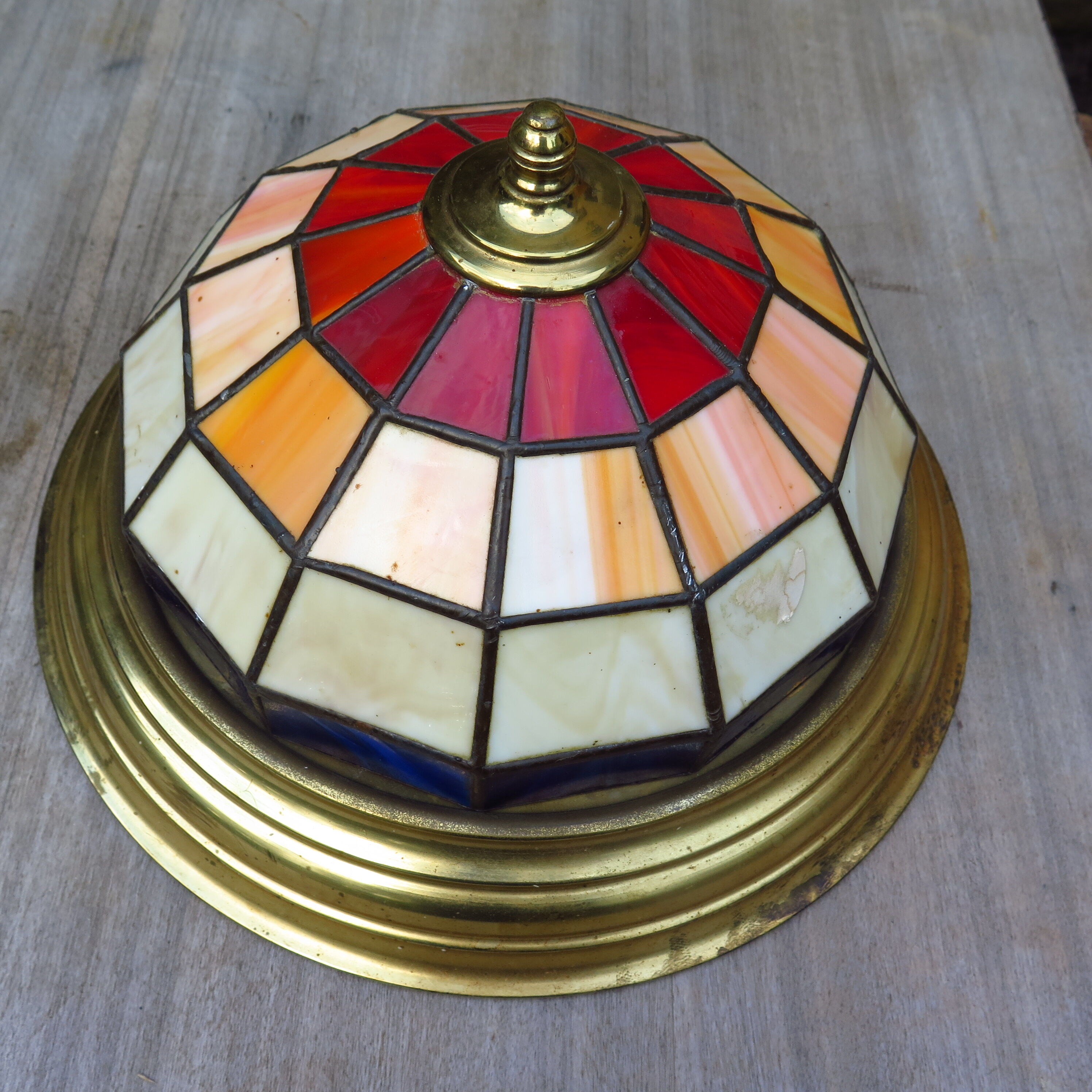 English leaded stained glass ceiling lamp in art-deco style