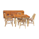 Vintage dining room attributed to Audoux and Minet in bamboo and rattan