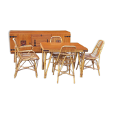 Vintage dining room attributed to Audoux and Minet in bamboo and rattan