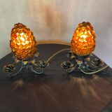 Pair of lamp night light tulip bunches of grapes glass murano
