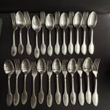Box of 12 Alfenide table spoons and 12 table forks for Christofle