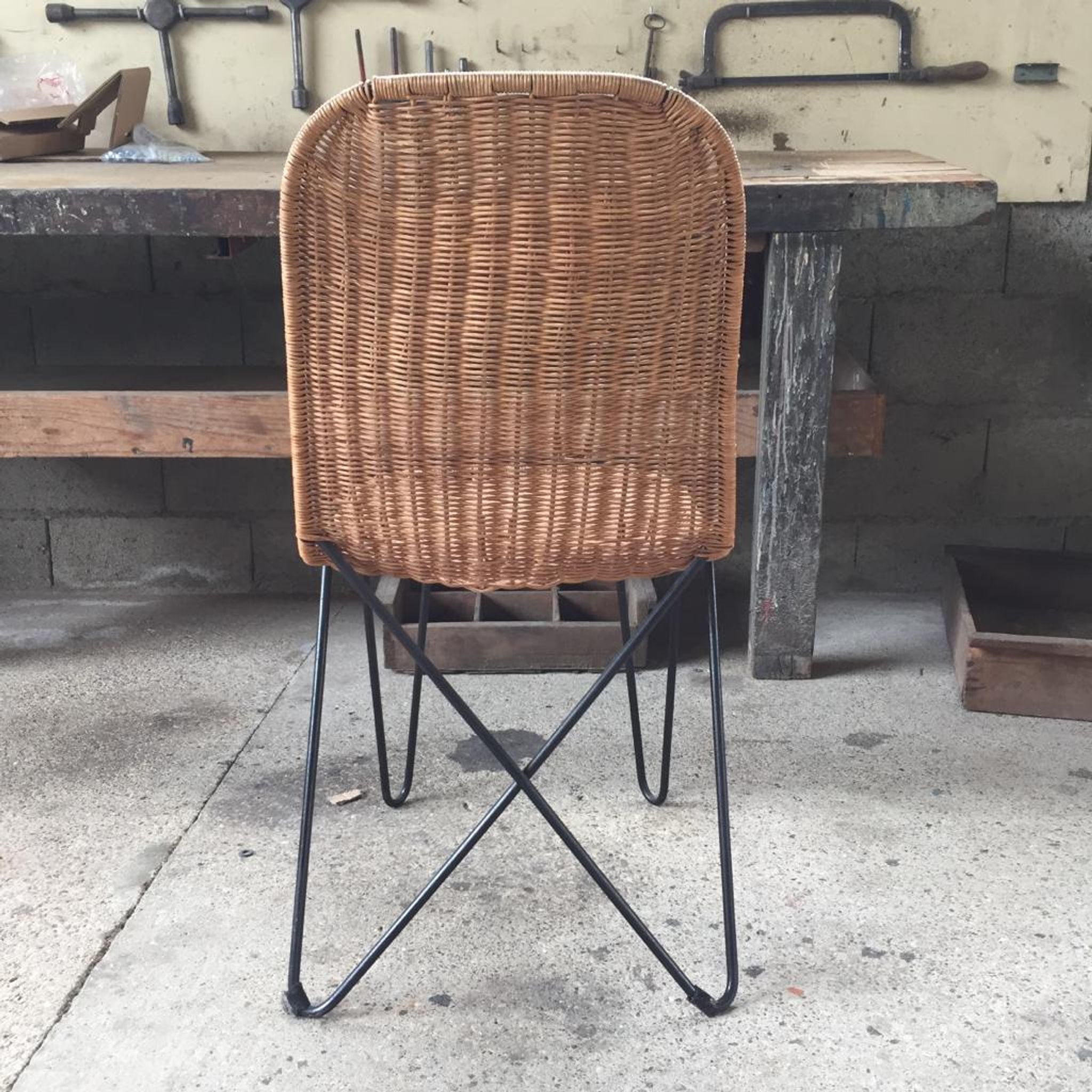 raoul guys chair in rattan and metal base year 50