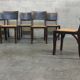 Suite of 6 chairs brutalist style straw and solid oak