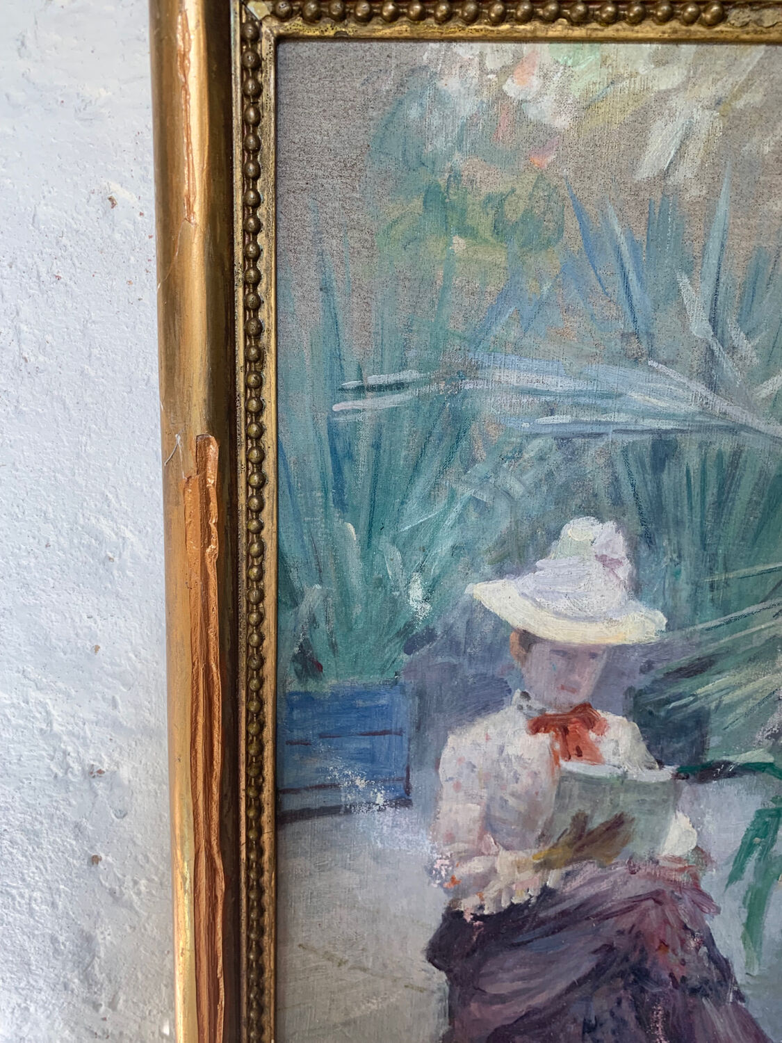 Oil on canvas painting XIX woman reading