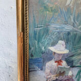 Oil on canvas painting XIX woman reading