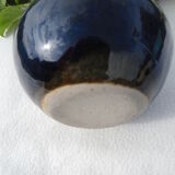 Vase, poterie en gres emaillé couleur bleu cobalt et marron