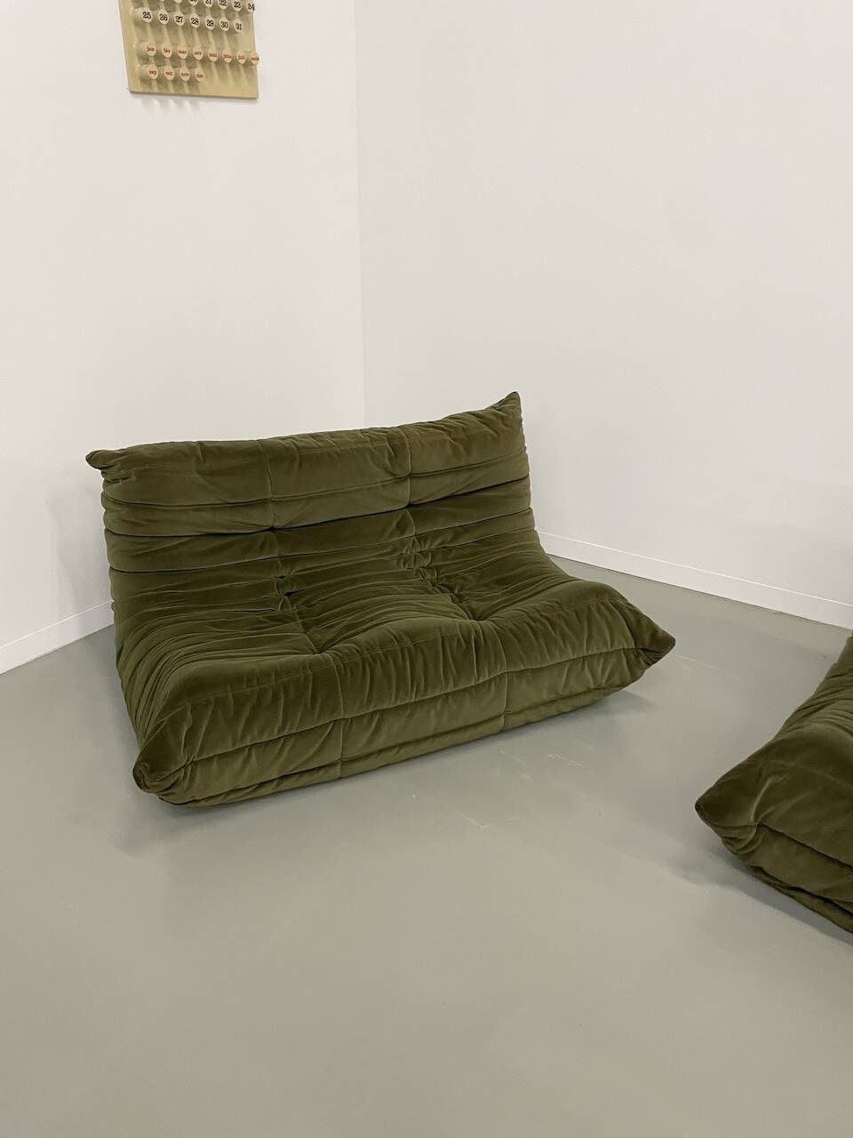 Vintage 2 and 3 seater green velvet togo set