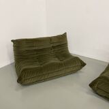 Vintage 2 and 3 seater green velvet togo set