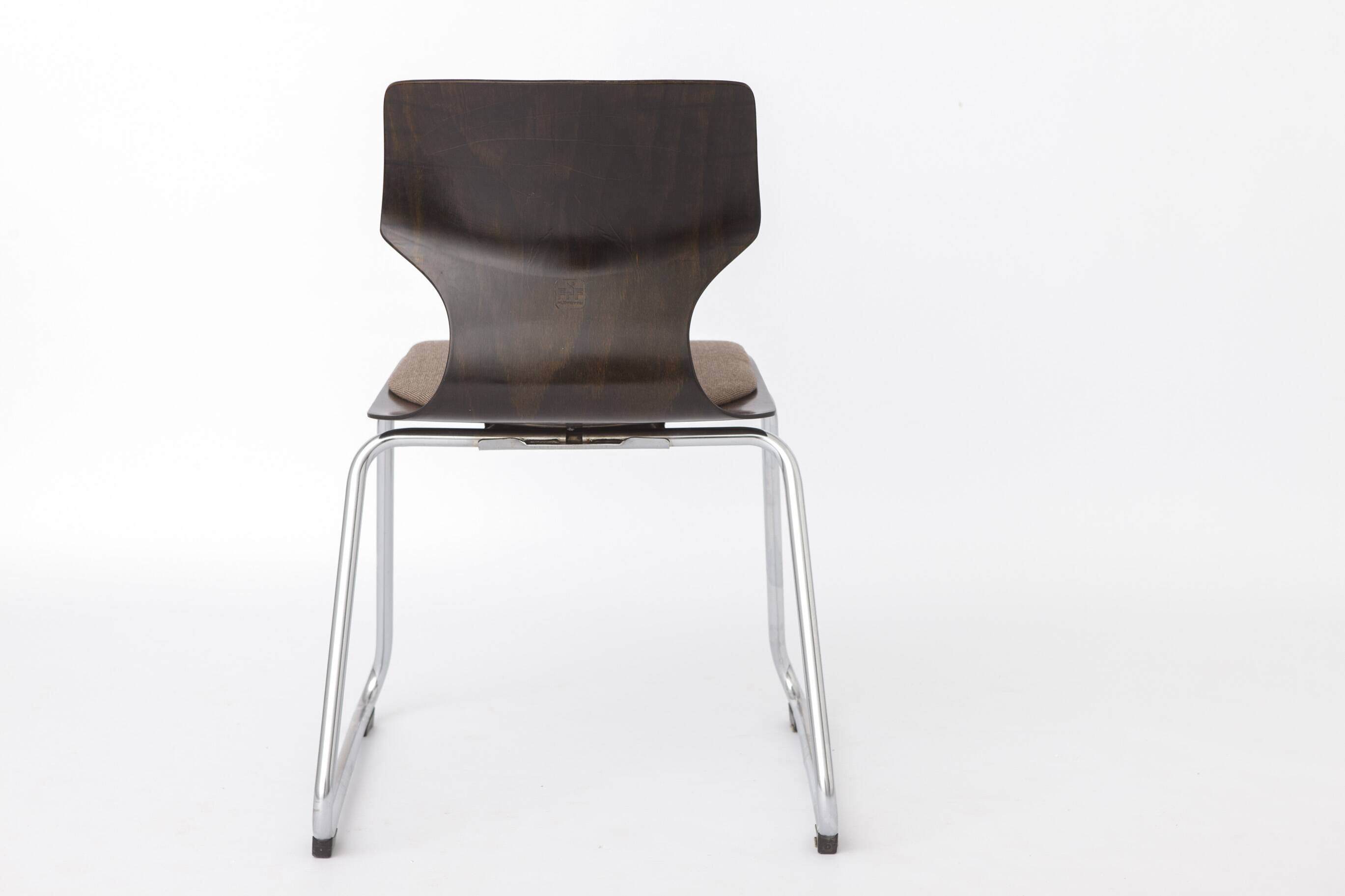 Flötotto Pagwood Chair with Fabric Seat, German Vintage Plywood Chair 1970s