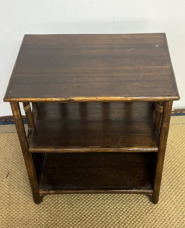 Étagère / bibliothèque en bois et rotin vintage