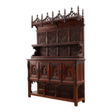 Rare grande armoire néogothique en chêne sculpté à la main du début du XIXe siècle