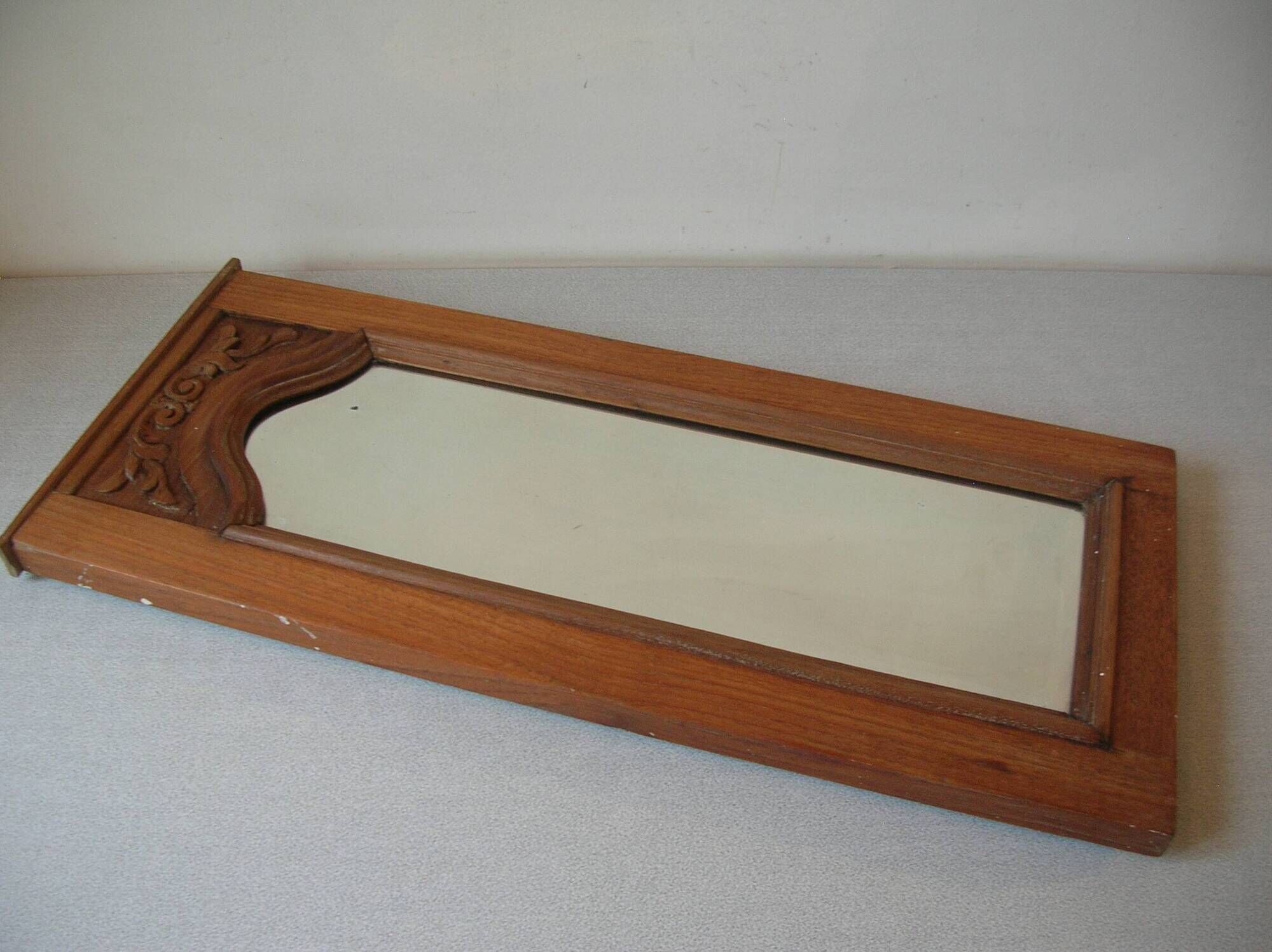 Antique mirror in beveled glass with carved wooden frame, 58 cm, retro decor