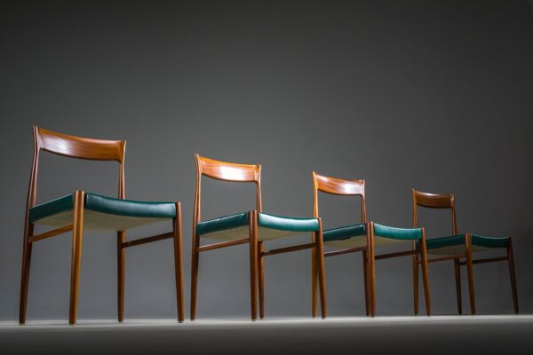Chaises de salle à manger en similicuir vert botanique, années 1970, lot de 4