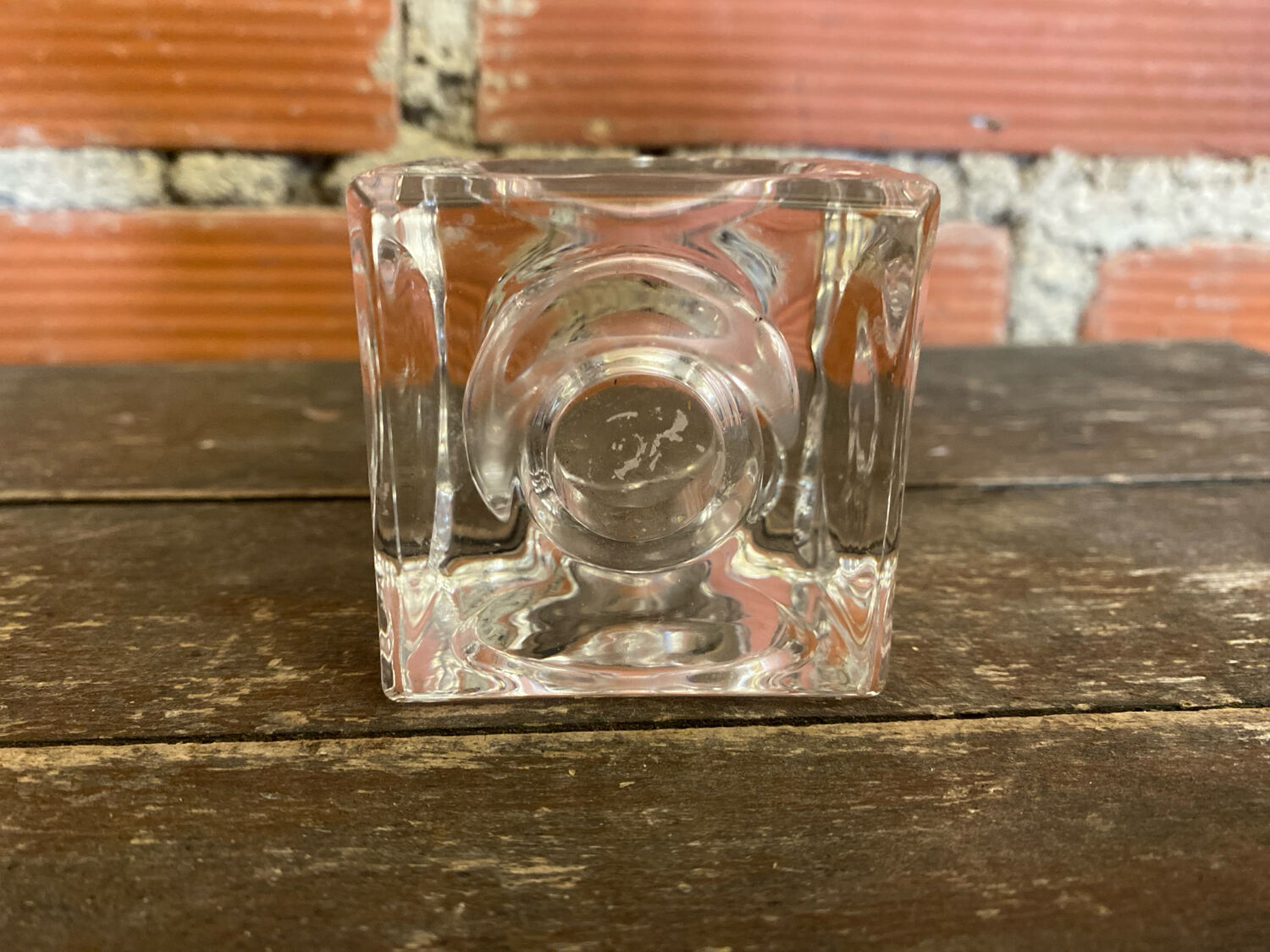 Pair of Modernist Cube Design Candle Holders Moulded Glass 1970s Vintage