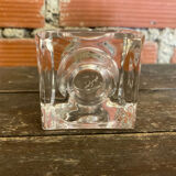 Pair of Modernist Cube Design Candle Holders Moulded Glass 1970s Vintage