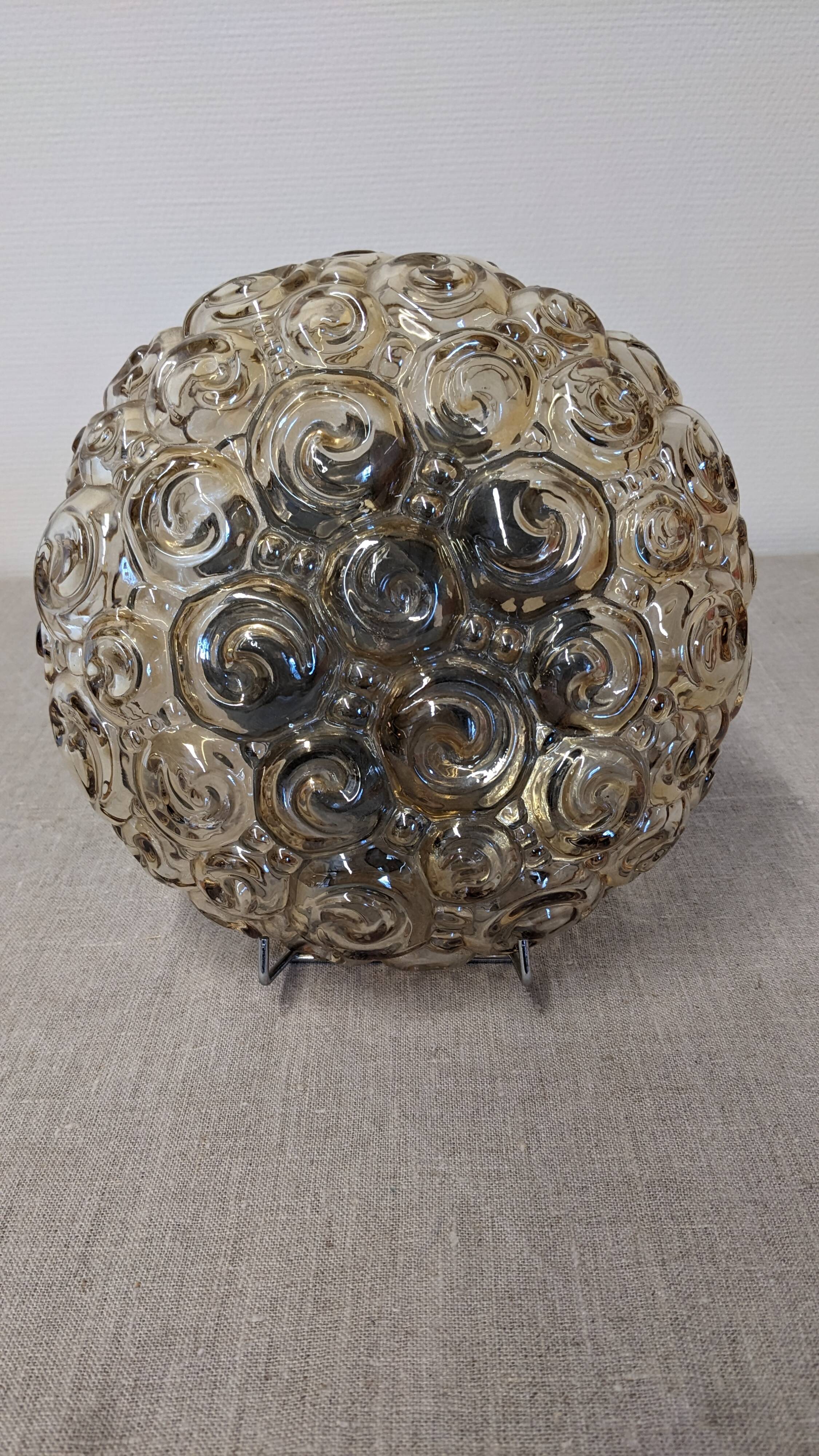 Amber glass bubble style ceiling light, France circa 1970.