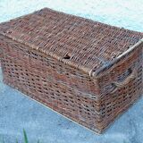 Brutalist folk art hazel rattan trunk