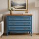 Commode ancienne rénovée bleu – plateau bois – 3 tiroirs